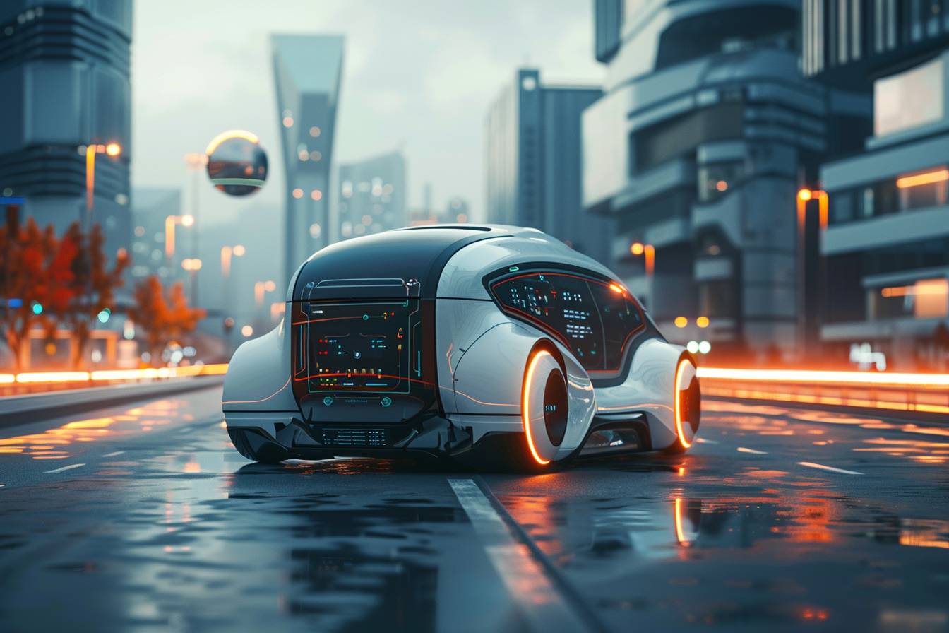 Voitures autonomes dans une ville moderne et connectée  
Infrastructures urbaines adaptées aux véhicules autonomes